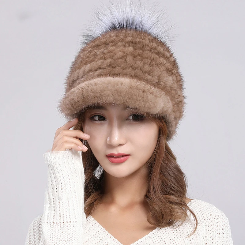 Women's High Elastic Fur Hat Real Mink Hat Brim Hat Women's Multi -Color  Autumn And Winter Hat 2022 Hot