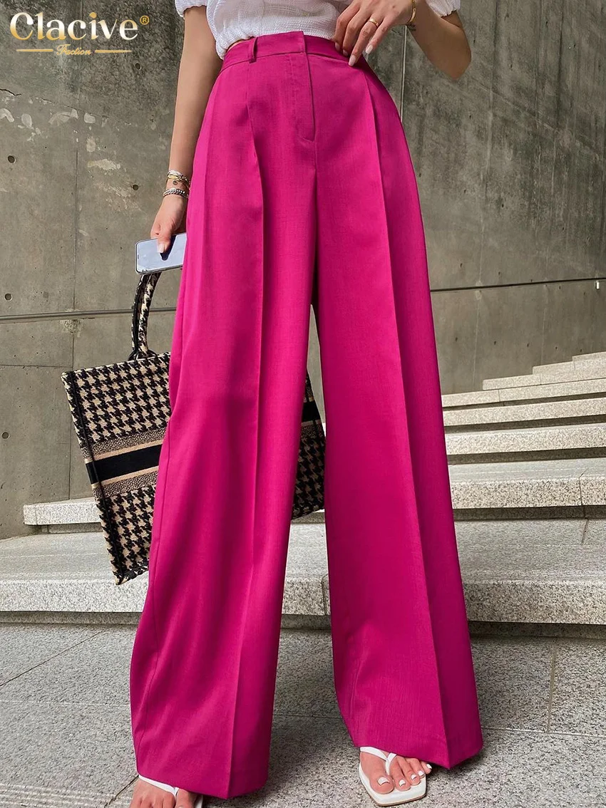 

Брюки женские длинные с завышенной талией, модные офисные элегантные Широкие штаны розового цвета, одежда для женщин на лето