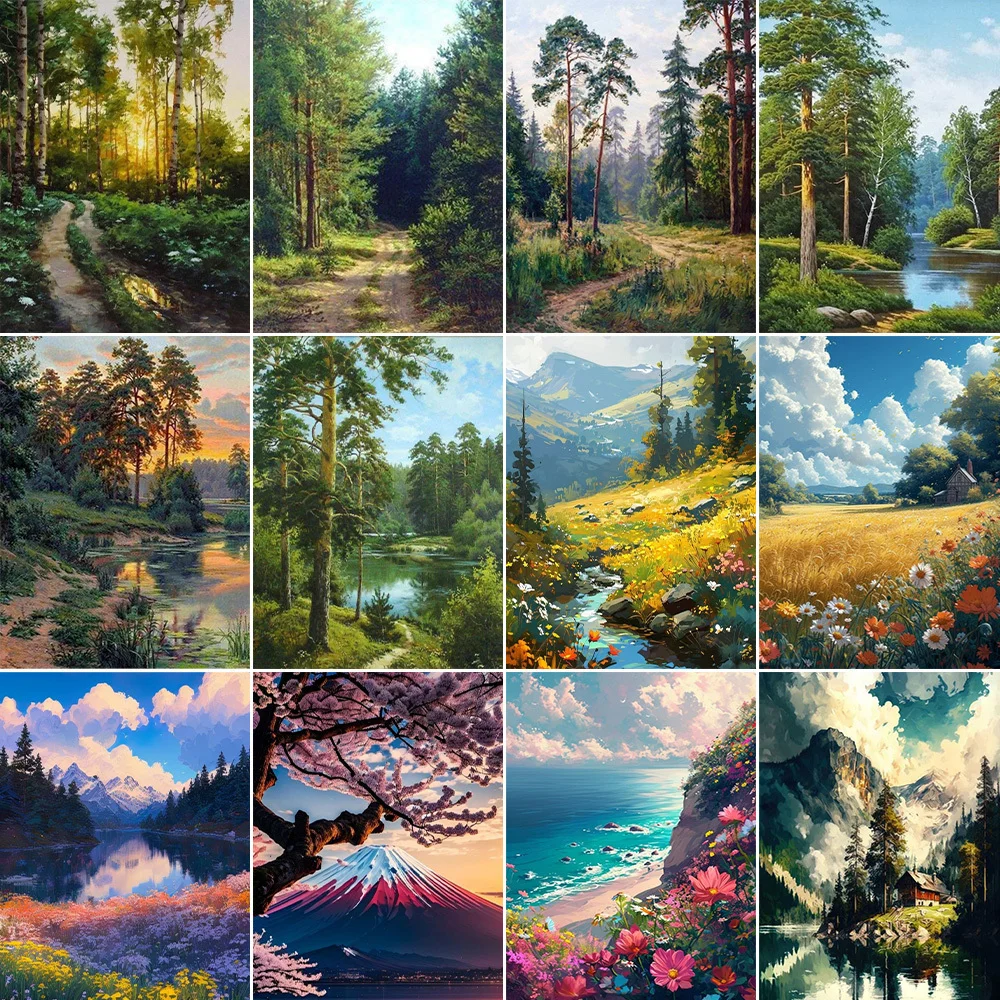 Акриловая картина по номерам сделай сам лесные горы картины маслом на стене для