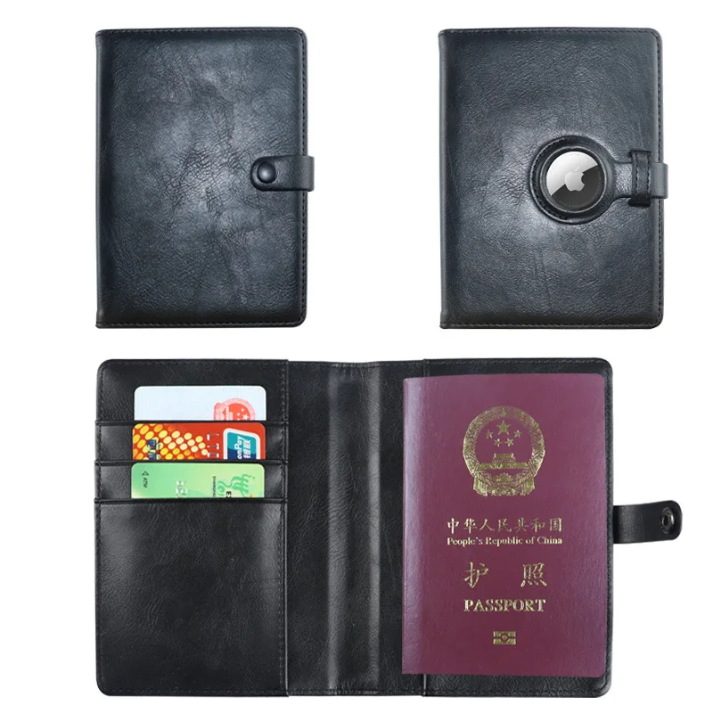 AirTag Passport Holder Genuine Leather Passports Cover Wallet with Multiple Card Holders for Men and Women