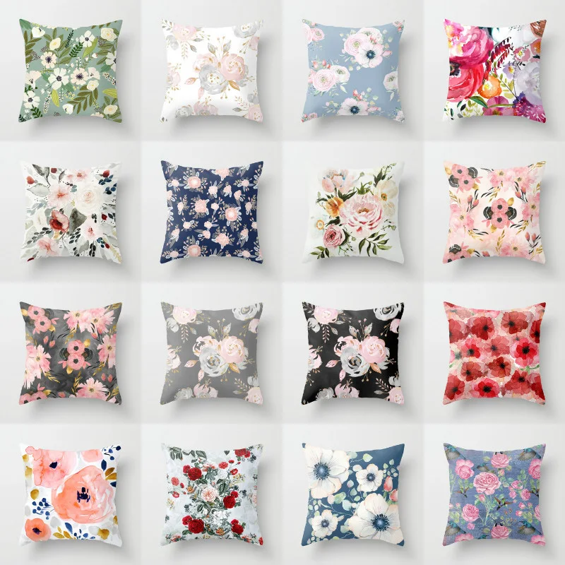 

Throw Pillow Cushion Cover 45*45cm Polyester Cotton Flower Plant Office Sofa Pillowcase for Living Room Decoration