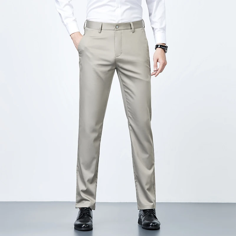 

Summer Casual Men's Suit Pants with Mulberry Silk High-End Business Trousers Slim Fit Feet Fashion Non-Ironing Men's Suit Pants