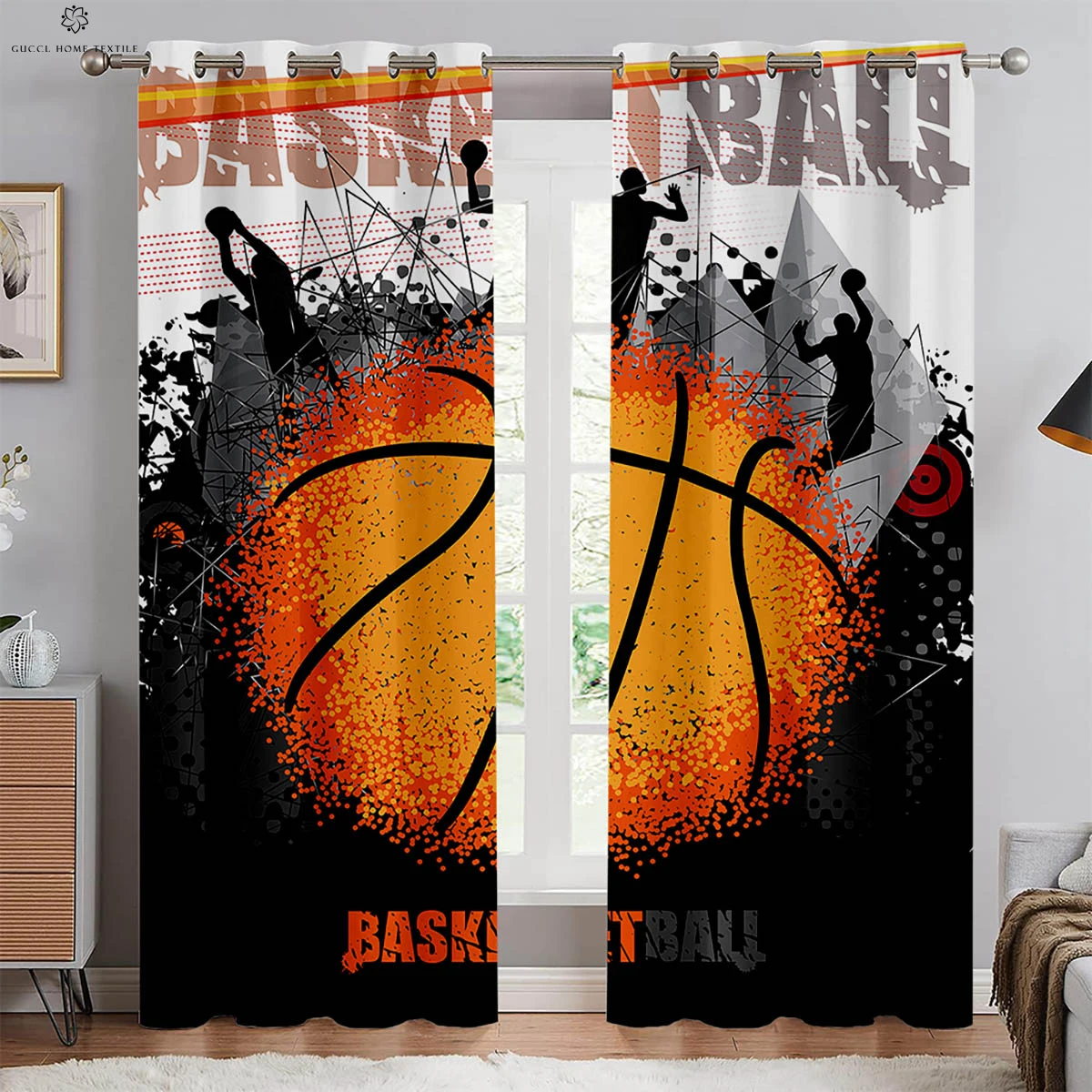 2 шт. шторы с 3D принтом пламени баскетбола можно стирать в машине декоративные для