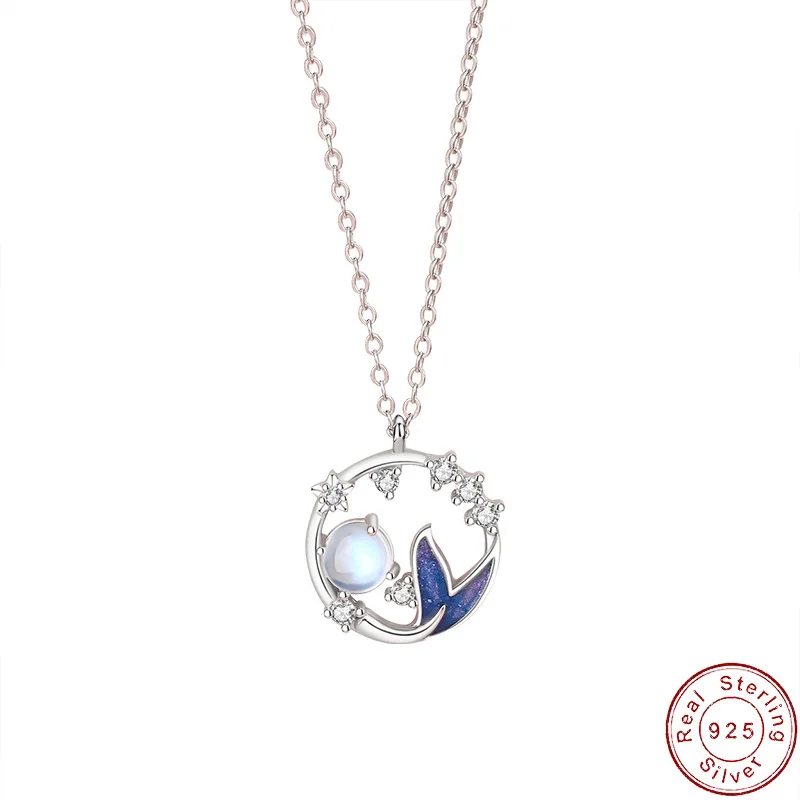 

European S925 Sterling Silver Necklace Summer AAA CZ Fish Tail For Women Birthday Party Gift Fine Jewelry