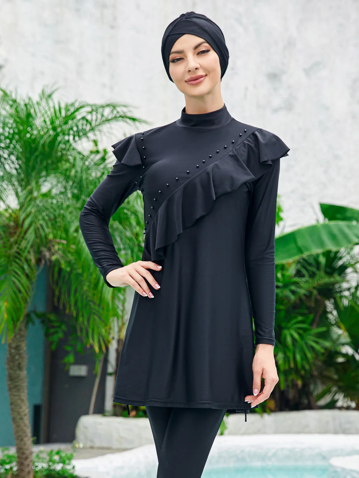 Мусульманские купальники Женский скромный хиджаб с длинным рукавом спортивный