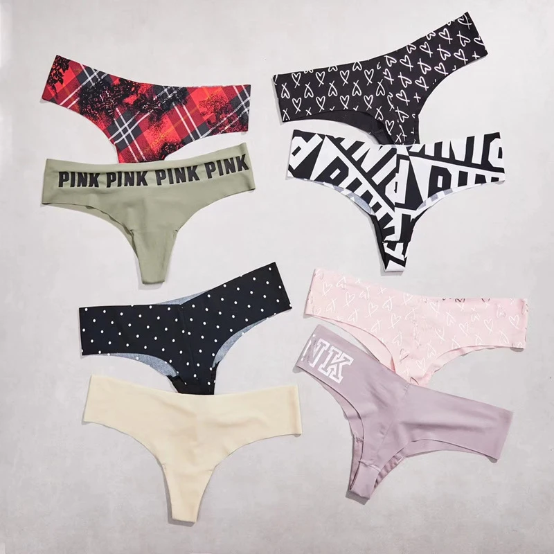 

CaSo Pink Letter Love Pure Black Seamless Ice Silk Sexy Triangle Underwear T-Pants A2-806