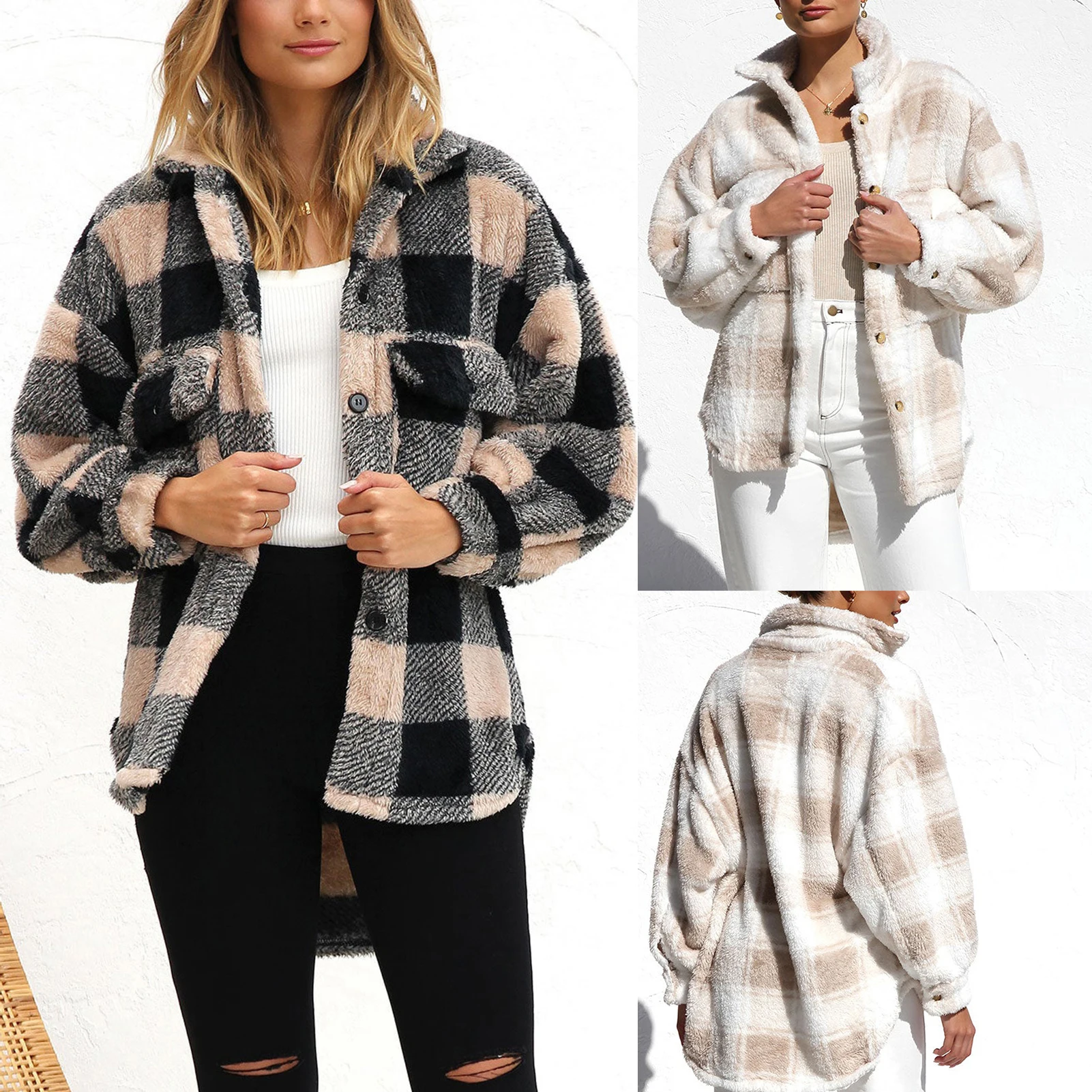 

Women Plus Size Coat Single Drop Shoulder Breasted Ladies Long Sleeve Jacket Thick Faux Fur Jacket Loose Fit Casual Daily Outfit