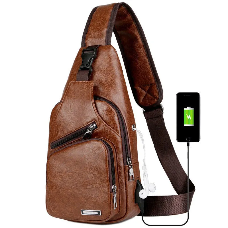 

Men's Leather Pack Shoulder Bag Men Bag Trip Vintage Bags Messenger Chest Bag Casual Chest Bag Sling Crossbody Business Male