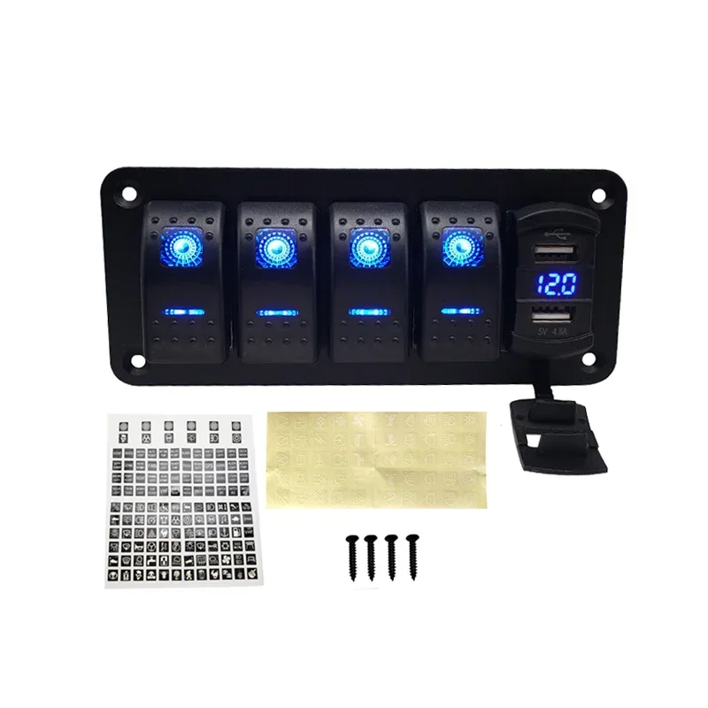 

12 В 24 В Автомобильная лодка Кулисный переключатель Панель с двумя USB-зарядными устройствами ВКЛ. Выкл. Кулисный переключатель для автомобиля Rv Автомобильный морской светодиодный кулисный переключатель Панель