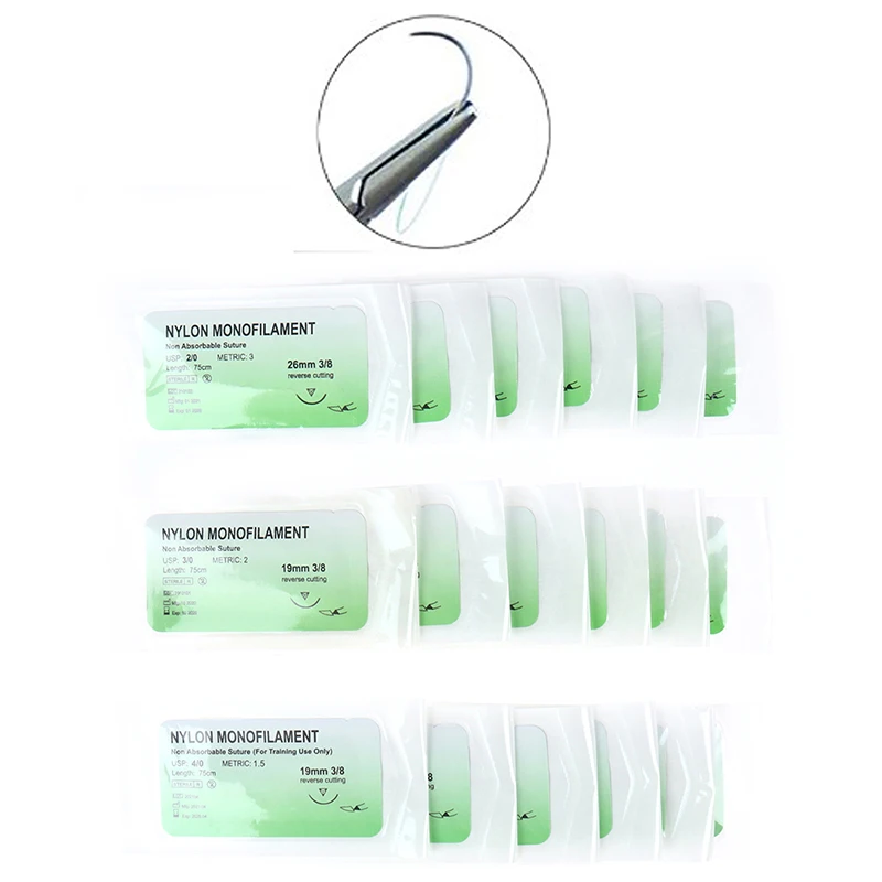 

6Pcs 2/0 3/0 4/0 Needle Suture Nylon Non-injured Suture Medical Thread Tool