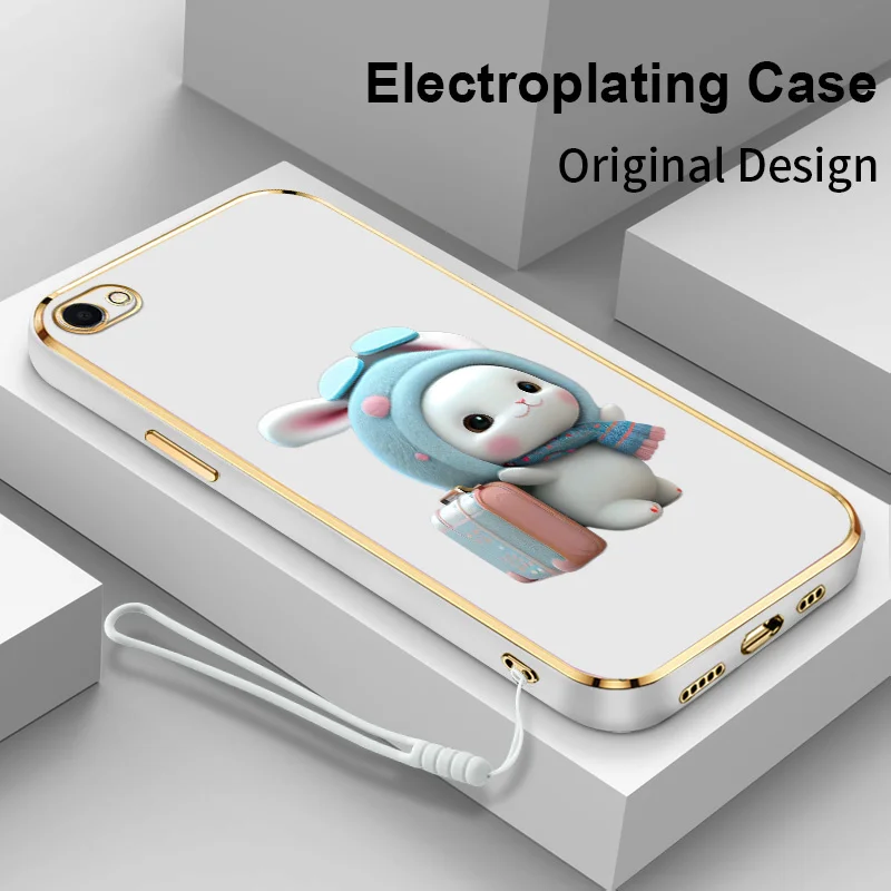 

Travel Bunny Square Electroplating Phone Case for vivo V5 Plus X9 V11i V15 V17 V20 SE V21 S7 S7T S1 Pro China Z3 Z3i Y70 Cover