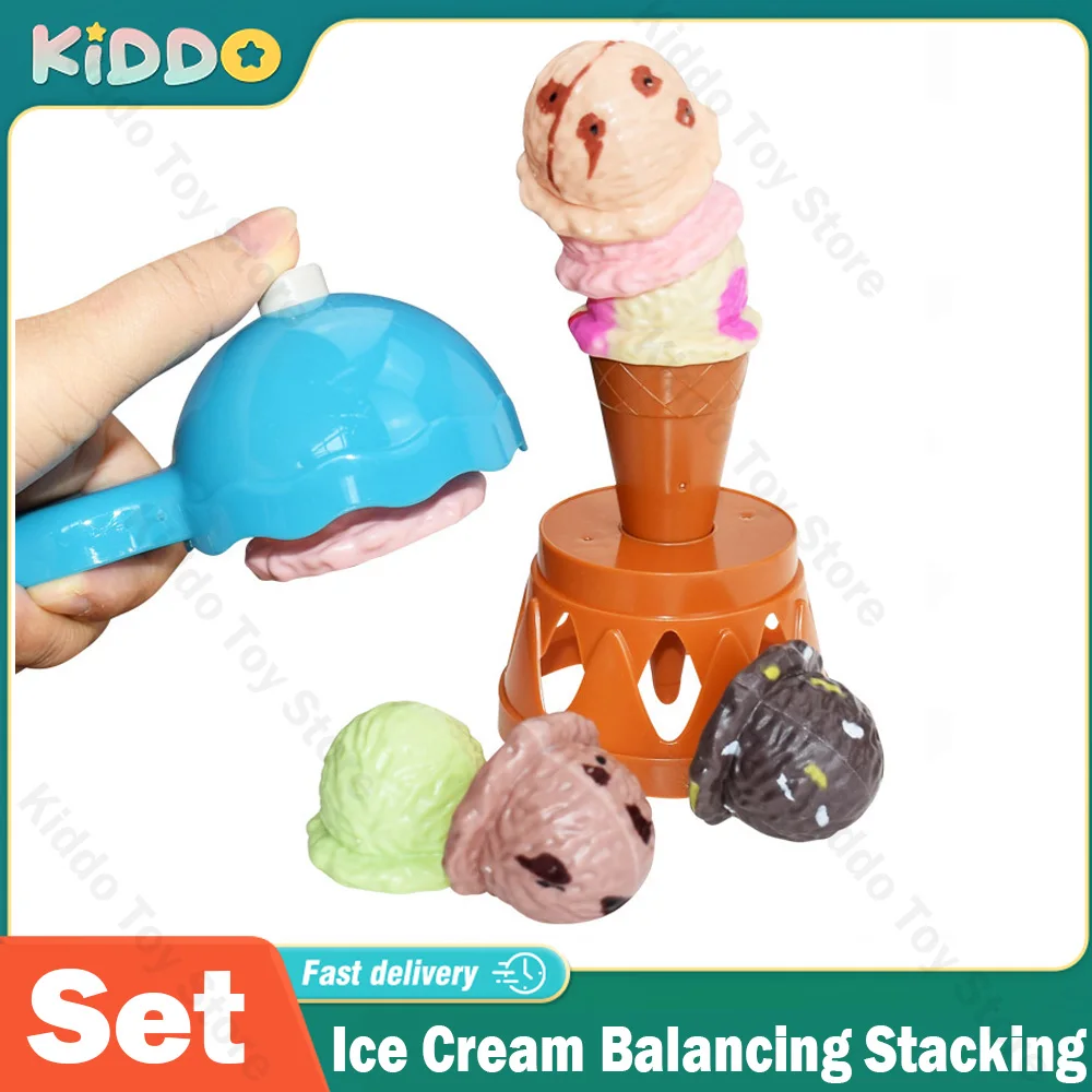 

Ice Cream Stacking Balancing Game Set Children Simulation Pretend Play Stack Up Toys Tower Food Educational Toys for Girls