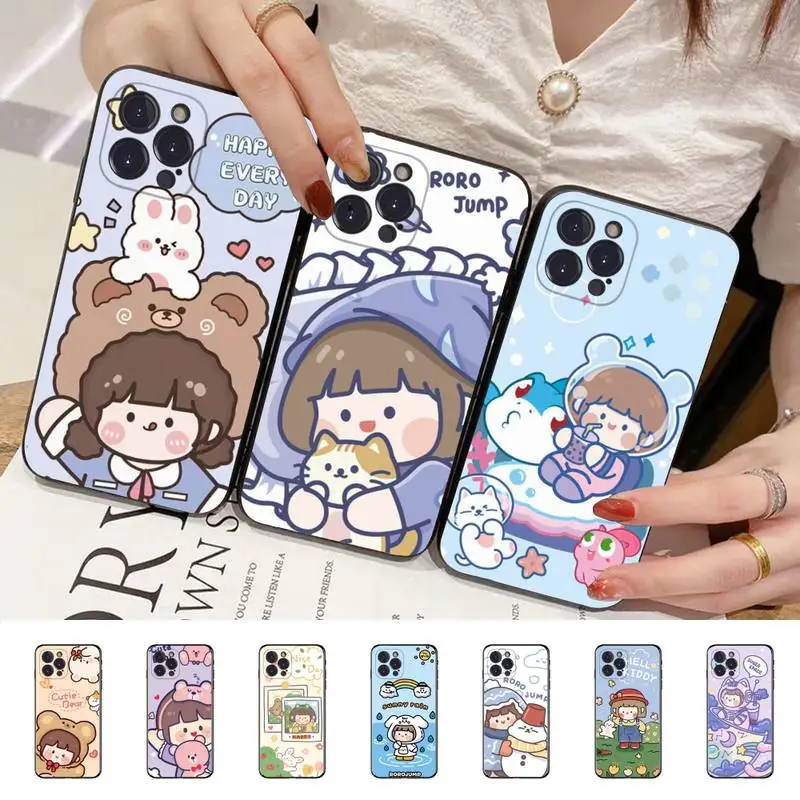 

YNDFCNB Cartoon Girl Phone Case for iPhone 11 12 13 mini pro XS MAX 8 7 6 6S Plus X 5S SE 2020 XR case