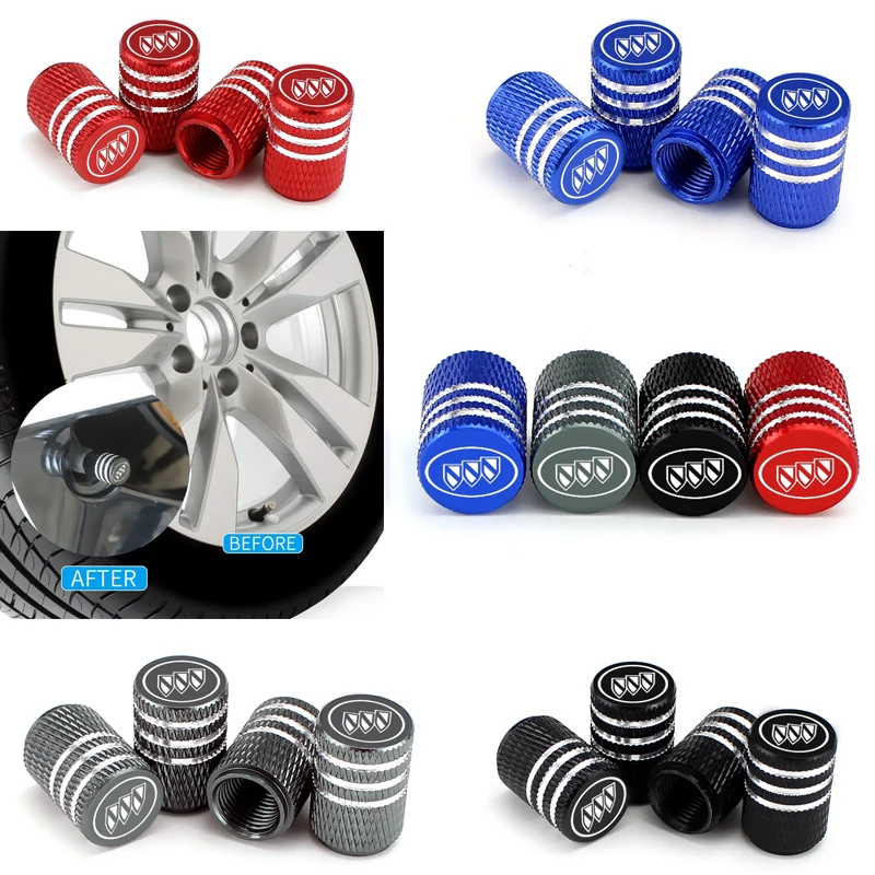 

4pcs Car Alloy Wheel Tire Valve Caps Air Leakproof Cover for Buick Regal Gs Lacrosse Envision Allure GT XT HRV Encore Decoration