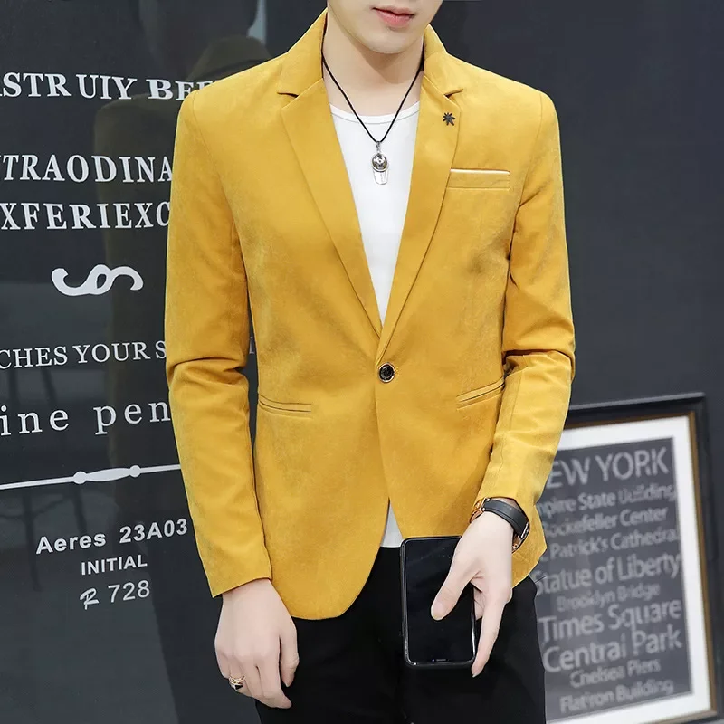 

Men's Wedding Casual Daily Full Single Button Solid Yellow Green White Coat Blazers 2022 New Spring Men Suit Black Blazer