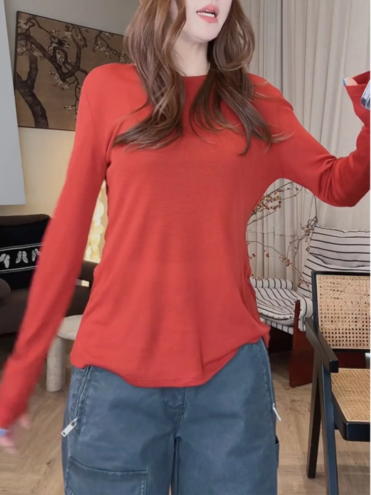 Женская одежда больших размеров модная однотонная внутренняя с круглым вырезом