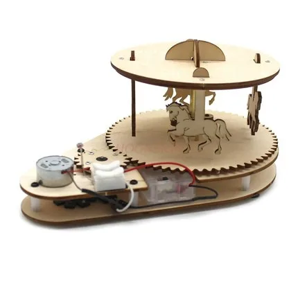 Light-controlled wooden carousel children's gift gift DIY handmade technology model material photosensitive science experiment