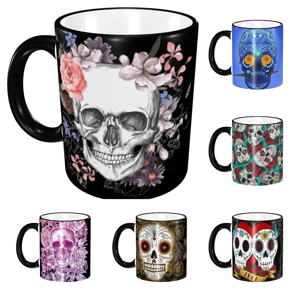 

Забавная керамическая кофейная кружка Greexy с изображением черепа и цветов, 11 унций, новинка, подарки для женщин и мужчин, офис и искусство