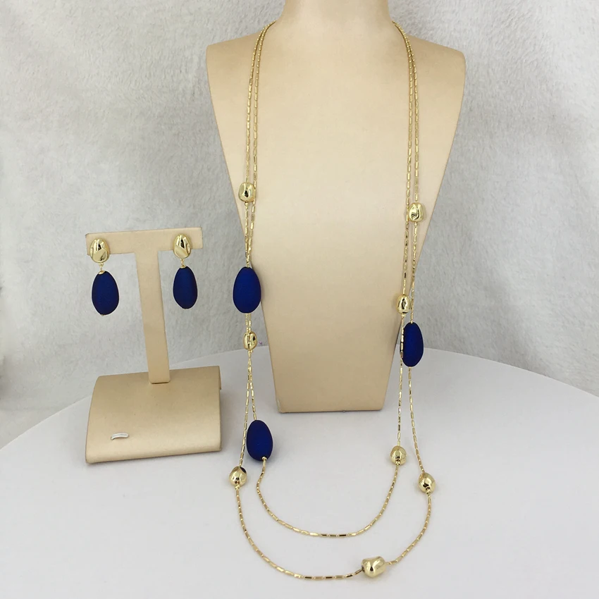 

Ювелирные изделия Yuminglai из Дубая, ожерелье из голубого камня, длинная цепочка для женщин FHK12885