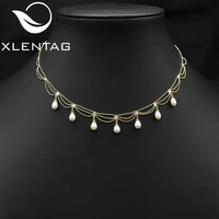 xlentag shining lace tassel bulb shaped chain natural pearls women short necklace luxury personality popular fashion jewelry