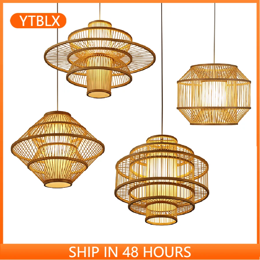 

Japanese Bamboo Loft Pendant Lights Hand Knitting Pendant Lamps Living Room Restaurant Corridor Home Indoor Decor Hanging Lamp