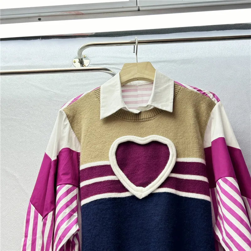 DEAT женская рубашка свободная лоскутная блузка из 2 предметов вязаная однобортная