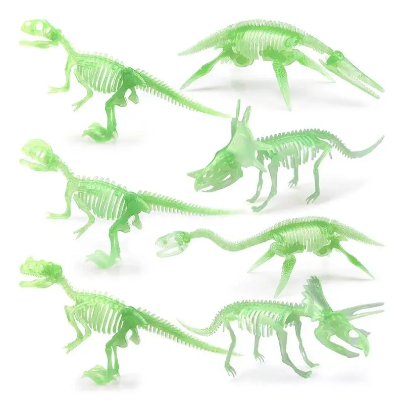 

7 Pieces Simulation Dinosaur Bone Toy Glow In The Dark Realistic Luminous Dino Skeleton Figure Toy Set PVC Learning Educational