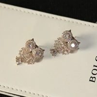rose gold color owl with bling zircon stone cute korean earrings for women stud earrings fashion jewelry party gift 2022 new