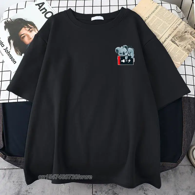 

Koala Sleeping In Battery T Shirt Men Informal Shirts Informal Harajuku Clothing For Mens Oversize Loose T-Shirt For Mens