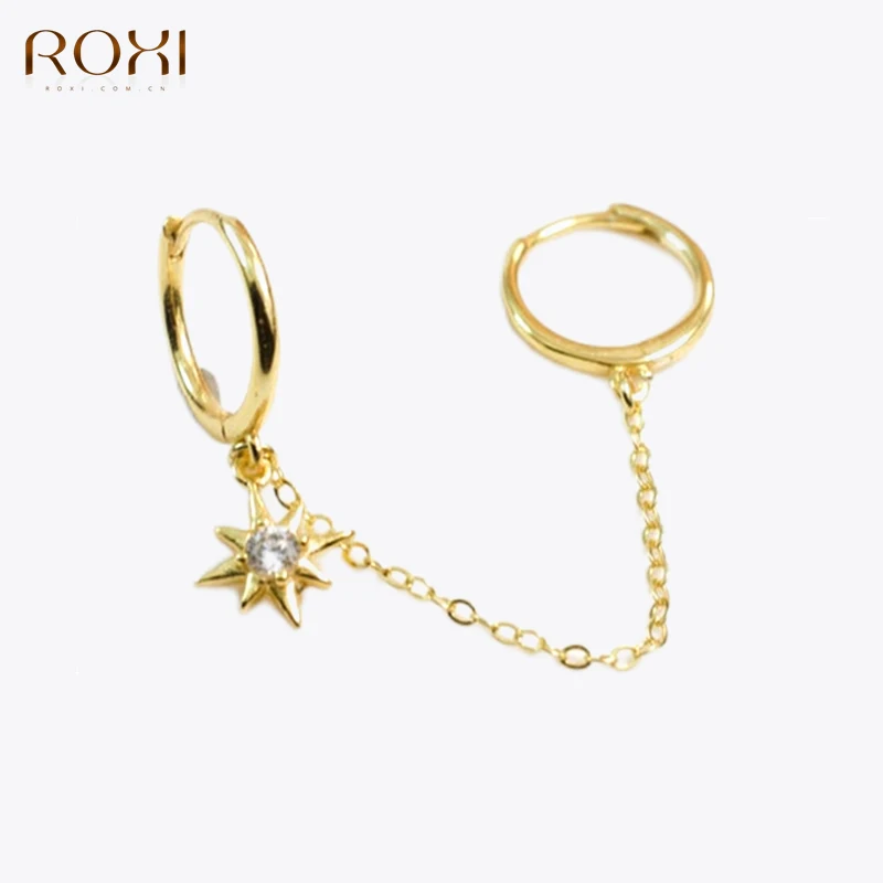 

ROXI Punk Geometry Anise Star Moon Lightning Hoop Earrings for Women Jewelry Cartilage Earrings 925 Sterling Silver Pendientes