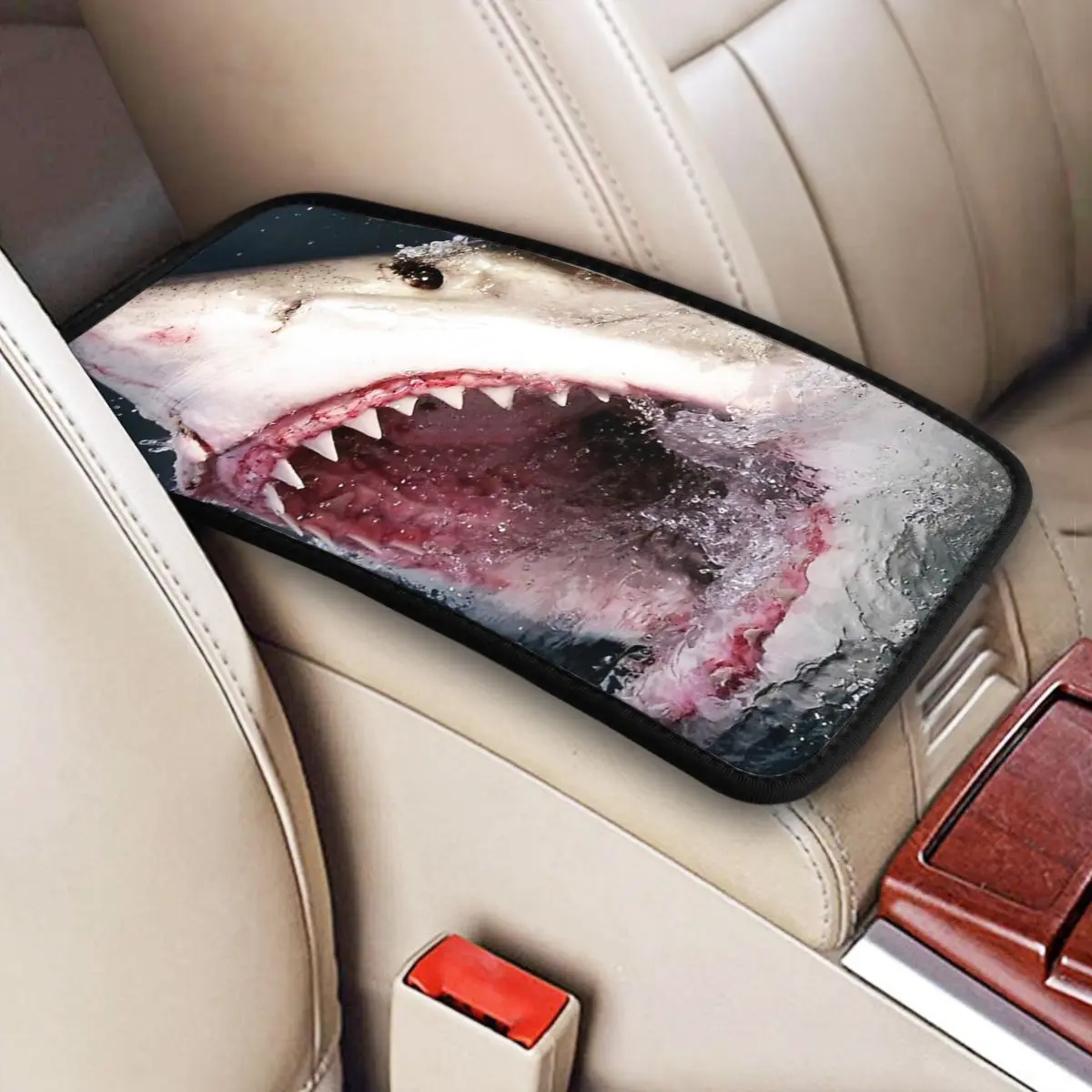 

Great White Shark 3D Shark Bite Car Accessories Car Handrail Box Cushion Custom Print Non-slip Car Armrest Cover
