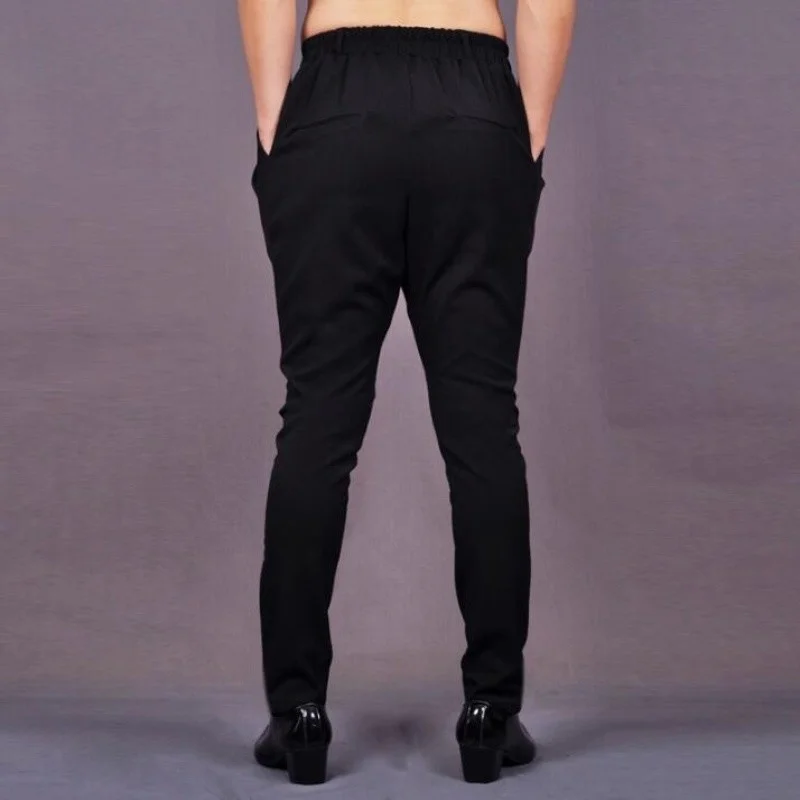 

Mens New Fashion Hair Stylist Trousers Male Korean Slim Personality Black Harem Men Tide Small Tight Leg Casual Pants