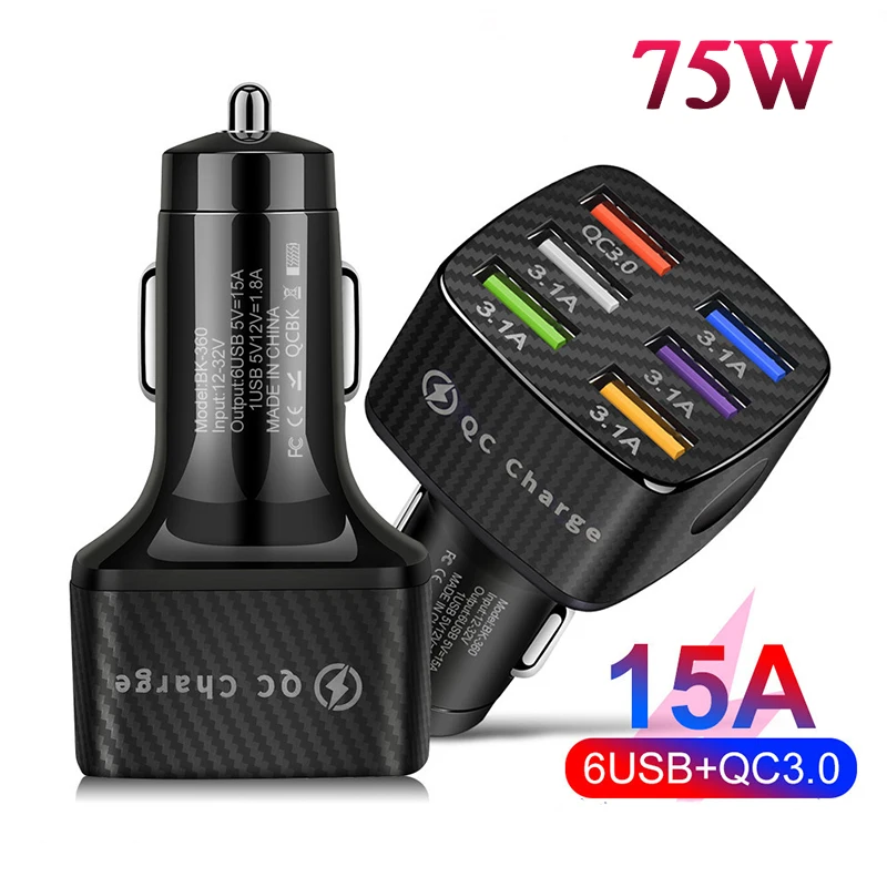 

Автомобильное зарядное устройство на 6 USB-портов, 75 Вт, 3,0 А