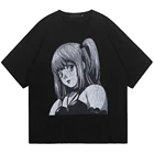 Женская Винтажная футболка в стиле Харадзюку, уличная одежда в стиле хип-хоп с коротким рукавом, в японском стиле аниме, Летние черные топы