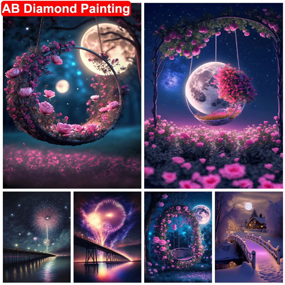 

AB Drill алмазная живопись луна цветок 5D DIY Алмазная вышивка пейзаж фейерверк мозаика искусственная картина домашний Декор подарок