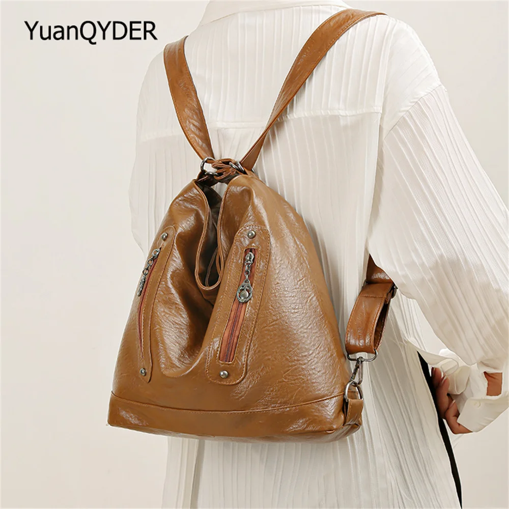 

Luxury Designer Multifunctional Ladies Backpack Solid Color High Quality Leather Women's Shoulder Bag New Ladies Travel Backpack