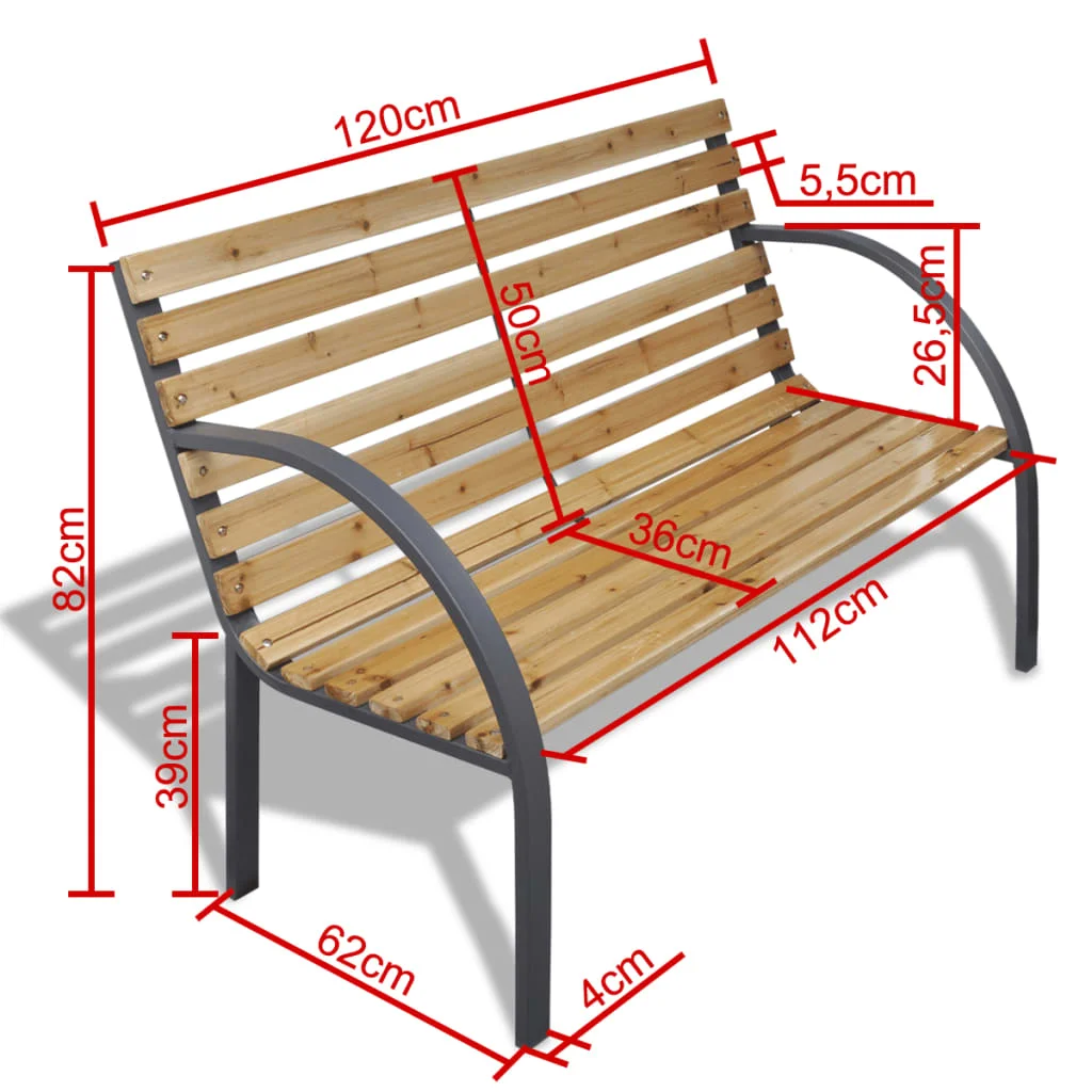 

Patio Outdoor Bench Deck Outside Porch Furniture Balcony Lounge Home Decor 47.2 Wood and Iron