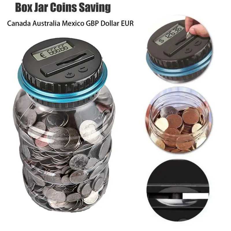 1.8L Piggy Bank Electronic Digital LCD Counting Coin Money Saving Box Counter Coins Storage Jar Money Deposit Cat Money Boxes