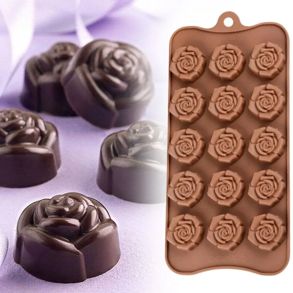 

Chocolate Mould 15 Cavity Silicone Flower Rose Chocolate Decorating Soap Baking Coffee Cake Ice Trays Mold Cake Mould Tools O0y5