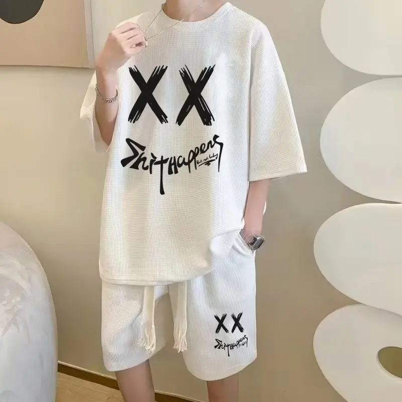 

Breathable Sports Sets Half Pants Oversized Tees Casual Men's Summer Harajuku Streetwear Short Sleeve Top Y2k Gym Goth Clothes