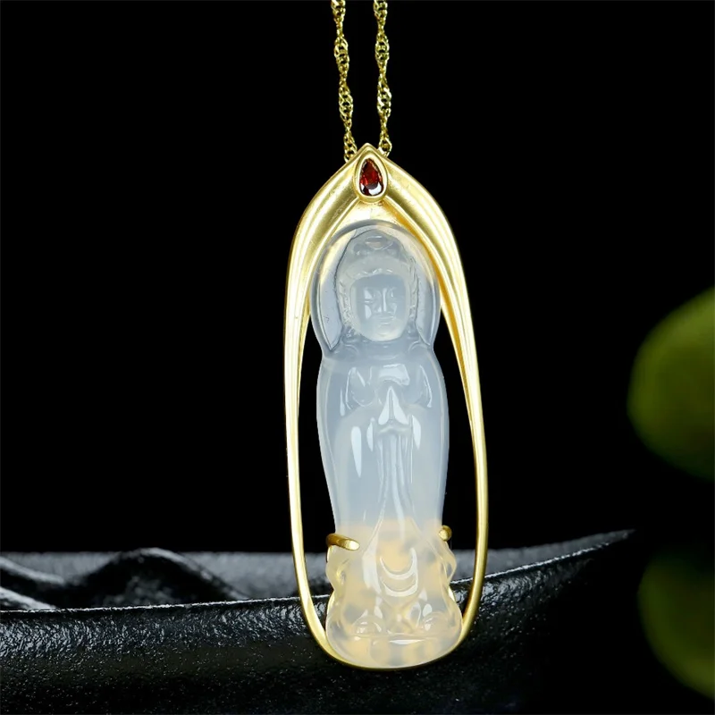 

Hot Selling Natural Hand-carved Inlay Copper Plated 24k Guanyin Buddha Necklace Pendant Fashion Jewelry Men Women Luck Gifts1