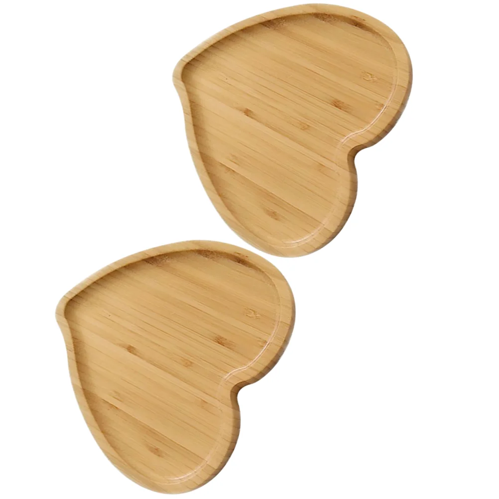 2 Pcs Heart Shaped Eco-friendly Bamboo Wooden Tray Food Tea Coffee Serving Plate Fruit Bread Dishes Snack for Hotel |