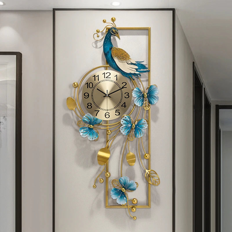 

Luxury Design Battery Operated Wall Clock Free Shipping Peacock Design Golden Unusual Wall Clock Large Reloj Pared Wall Decor