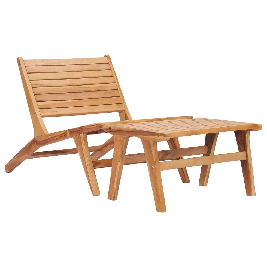 

Patio Outdoor Chairs Deck Outside Porch Furniture Set Balcony with Footrest Solid Teak Wood