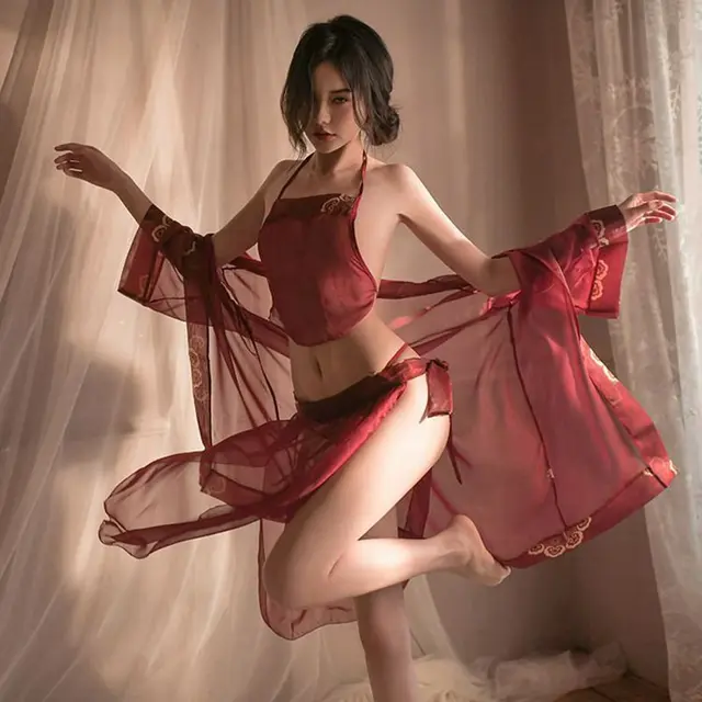 Erotic Lingerie Sexy Underwear Set Lace Undergarment Uniform Temptation Chinese Cosplay Bellyband Sleepwear Women Nightgown 2