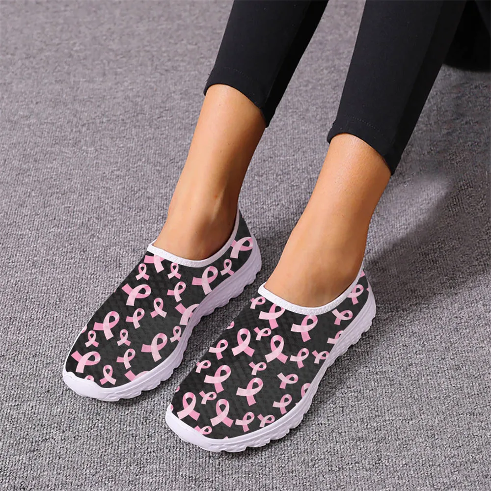 New Fashion Cartoon Breast Cancer Pattern Women Men Spring Autumn Tennis Shoes Dirt Resistant Shock Absorption Casual Sneakers