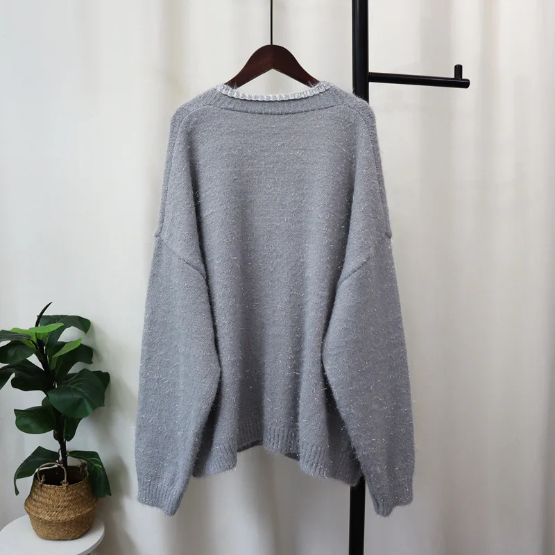 DEAT женский кардиган свободный с длинным рукавом яркий шелковый дизайн блестки