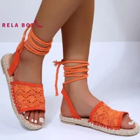women shoes roman shoes round head hemp rope flat heel strap light sole sandals fabric cart seam hollow out front back tripwires