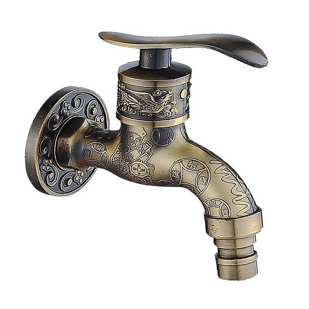 

Garden Faucet Vintage Wash Machine Faucet Carved Wall Mount Zinc Alloy Antique Bibcock Decorative For Kitchen Bathroom Basin Tap
