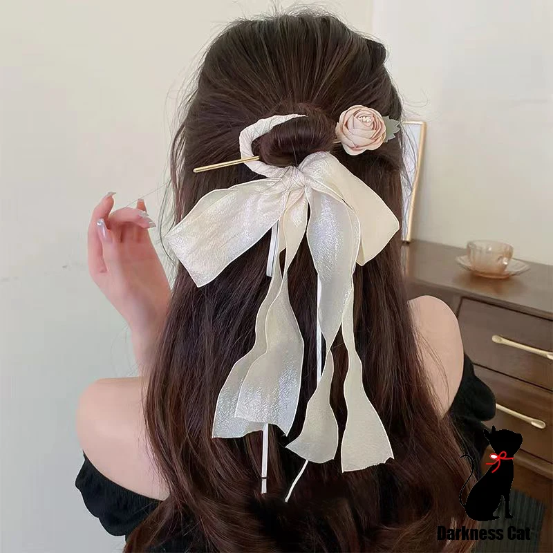 

Chinese Lovely Style Clip Hanfu Hair Butterfly Ribbon Shape Hairpin Trendy Flowers Alloy Cloth Material Headdress Accessories